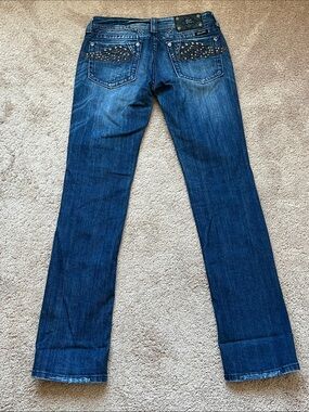 Miss Me Straight Leg Jeans with Studded Leather Wings on Back Pockets